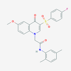 molecular formula C26H23FN2O5S B2616608 N-(2,5-二甲苯基)-2-[3-(4-氟苯磺酰基)-6-甲氧基-4-氧代-1,4-二氢喹啉-1-基]乙酰胺 CAS No. 902291-69-4