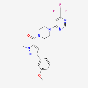 molecular formula C21H21F3N6O2 B2616609 (3-(3-甲氧基苯基)-1-甲基-1H-吡唑-5-基)(4-(6-(三氟甲基)嘧啶-4-基)哌嗪-1-基)甲酮 CAS No. 2034342-74-8