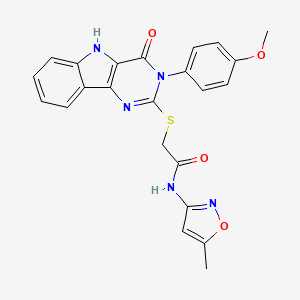 molecular formula C23H19N5O4S B2616611 2-((3-(4-methoxyphenyl)-4-oxo-4,5-dihydro-3H-pyrimido[5,4-b]indol-2-yl)thio)-N-(5-methylisoxazol-3-yl)acetamide CAS No. 536707-56-9