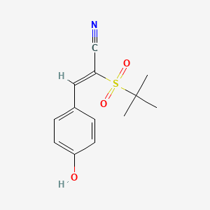 molecular formula C13H15NO3S B2616618 2-((Tert-butyl)sulfonyl)-3-(4-hydroxyphenyl)prop-2-enenitrile CAS No. 1025704-84-0