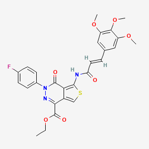 molecular formula C27H24FN3O7S B2616642 (E)-ethyl 3-(4-fluorophenyl)-4-oxo-5-(3-(3,4,5-trimethoxyphenyl)acrylamido)-3,4-dihydrothieno[3,4-d]pyridazine-1-carboxylate CAS No. 851949-64-9