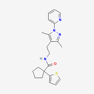 molecular formula C22H26N4OS B2616647 N-(2-(3,5-dimethyl-1-(pyridin-2-yl)-1H-pyrazol-4-yl)ethyl)-1-(thiophen-2-yl)cyclopentanecarboxamide CAS No. 2034257-03-7