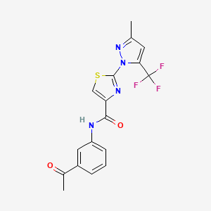 molecular formula C17H13F3N4O2S B2616650 N-(3-acetylphenyl)-2-[3-methyl-5-(trifluoromethyl)-1H-pyrazol-1-yl]-1,3-thiazole-4-carboxamide CAS No. 957037-27-3