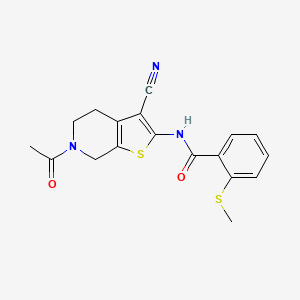 molecular formula C18H17N3O2S2 B2616662 N-(6-acetyl-3-cyano-5,7-dihydro-4H-thieno[2,3-c]pyridin-2-yl)-2-methylsulfanylbenzamide CAS No. 896349-92-1