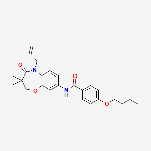 molecular formula C25H30N2O4 B2616665 N-(5-allyl-3,3-dimethyl-4-oxo-2,3,4,5-tetrahydrobenzo[b][1,4]oxazepin-8-yl)-4-butoxybenzamide CAS No. 921869-09-2