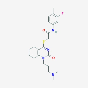 molecular formula C22H29FN4O2S B2616687 2-((1-(3-(二甲氨基)丙基)-2-氧代-1,2,5,6,7,8-六氢喹唑啉-4-基)硫代)-N-(3-氟-4-甲基苯基)乙酰胺 CAS No. 899951-05-4