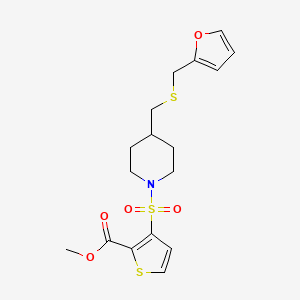 molecular formula C17H21NO5S3 B2616689 3-((4-(((呋喃-2-基甲基)硫代)甲基)哌啶-1-基)磺酰基)噻吩-2-甲酸甲酯 CAS No. 1396773-03-7