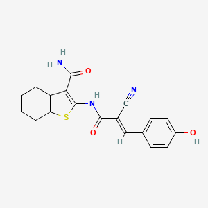 molecular formula C19H17N3O3S B2616704 (E)-2-(2-氰基-3-(4-羟苯基)丙烯酰胺)-4,5,6,7-四氢苯并[b]噻吩-3-甲酰胺 CAS No. 327061-86-9
