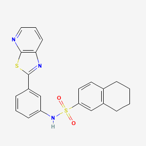 molecular formula C22H19N3O2S2 B2616708 N-(3-(thiazolo[5,4-b]pyridin-2-yl)phenyl)-5,6,7,8-tetrahydronaphthalene-2-sulfonamide CAS No. 896679-04-2