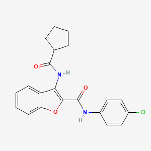 molecular formula C21H19ClN2O3 B2616714 N-(4-chlorophenyl)-3-(cyclopentanecarboxamido)benzofuran-2-carboxamide CAS No. 887891-80-7