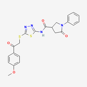 molecular formula C22H20N4O4S2 B2616720 N-(5-((2-(4-methoxyphenyl)-2-oxoethyl)thio)-1,3,4-thiadiazol-2-yl)-5-oxo-1-phenylpyrrolidine-3-carboxamide CAS No. 872594-83-7