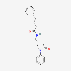 molecular formula C21H24N2O2 B2616749 N-((5-氧代-1-苯基吡咯烷-3-基)甲基)-4-苯基丁酰胺 CAS No. 954651-43-5