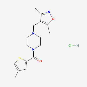 molecular formula C16H22ClN3O2S B2616761 (4-((3,5-Dimethylisoxazol-4-yl)methyl)piperazin-1-yl)(4-methylthiophen-2-yl)methanone hydrochloride CAS No. 1351599-12-6