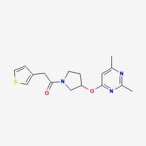 molecular formula C16H19N3O2S B2616767 1-{3-[(2,6-Dimethylpyrimidin-4-yl)oxy]pyrrolidin-1-yl}-2-(thiophen-3-yl)ethan-1-one CAS No. 2097860-50-7