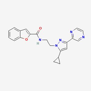 molecular formula C21H19N5O2 B2616786 N-(2-(5-cyclopropyl-3-(pyrazin-2-yl)-1H-pyrazol-1-yl)ethyl)benzofuran-2-carboxamide CAS No. 2034601-19-7