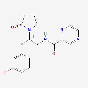 molecular formula C18H19FN4O2 B2616842 N-(3-(3-fluorophenyl)-2-(2-oxopyrrolidin-1-yl)propyl)pyrazine-2-carboxamide CAS No. 1421459-57-5