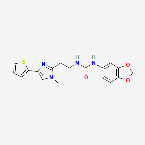molecular formula C18H18N4O3S B2616846 1-(benzo[d][1,3]dioxol-5-yl)-3-(2-(1-methyl-4-(thiophen-2-yl)-1H-imidazol-2-yl)ethyl)urea CAS No. 1421583-70-1