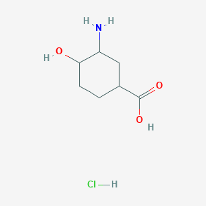 molecular formula C7H14ClNO3 B2616853 3-氨基-4-羟基环己烷-1-羧酸；盐酸盐 CAS No. 2411224-07-0