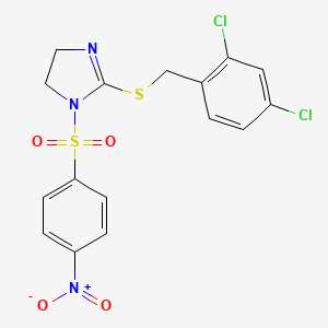 molecular formula C16H13Cl2N3O4S2 B2616877 2-[(2,4-二氯苯基)甲硫基]-1-(4-硝基苯基)磺酰基-4,5-二氢咪唑 CAS No. 868219-14-1