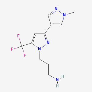 molecular formula C11H14F3N5 B2616908 {3-[1'-methyl-5-(trifluoromethyl)-1H,1'H-3,4'-bipyrazol-1-yl]propyl}amine CAS No. 1006336-71-5