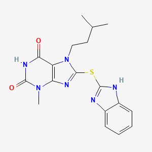molecular formula C18H20N6O2S B2616909 8-((1H-benzo[d]imidazol-2-yl)thio)-7-isopentyl-3-methyl-1H-purine-2,6(3H,7H)-dione CAS No. 313262-61-2