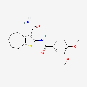 molecular formula C19H22N2O4S B2616912 2-(3,4-dimethoxybenzamido)-5,6,7,8-tetrahydro-4H-cyclohepta[b]thiophene-3-carboxamide CAS No. 329221-72-9