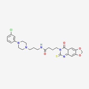 molecular formula C26H30ClN5O4S B2616942 N-{3-[4-(3-氯苯基)哌嗪-1-基]丙基}-4-{8-氧代-6-硫代亚甲基-2H,5H,6H,7H,8H-[1,3]二氧杂环[4,5-g]喹唑啉-7-基}丁酰胺 CAS No. 688054-31-1