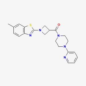 molecular formula C21H23N5OS B2616967 (1-(6-Methylbenzo[d]thiazol-2-yl)azetidin-3-yl)(4-(pyridin-2-yl)piperazin-1-yl)methanone CAS No. 2309629-70-5