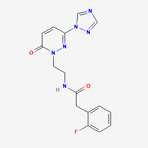 molecular formula C16H15FN6O2 B2616974 2-(2-fluorophenyl)-N-(2-(6-oxo-3-(1H-1,2,4-triazol-1-yl)pyridazin-1(6H)-yl)ethyl)acetamide CAS No. 1448054-04-3