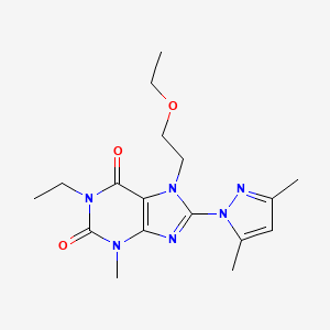 molecular formula C17H24N6O3 B2617041 8-(3,5-dimethyl-1H-pyrazol-1-yl)-7-(2-ethoxyethyl)-1-ethyl-3-methyl-1H-purine-2,6(3H,7H)-dione CAS No. 1014070-91-7