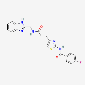 molecular formula C21H18FN5O2S B2617052 N-(4-(3-(((1H-benzo[d]imidazol-2-yl)methyl)amino)-3-oxopropyl)thiazol-2-yl)-4-fluorobenzamide CAS No. 1208771-50-9