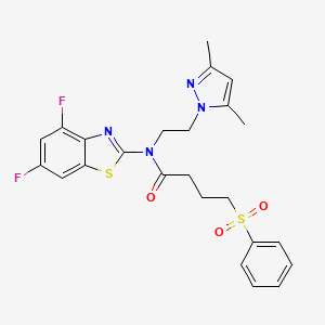 molecular formula C24H24F2N4O3S2 B2617055 N-(4,6-二氟苯并[d]噻唑-2-基)-N-(2-(3,5-二甲基-1H-吡唑-1-基)乙基)-4-(苯磺酰基)丁酰胺 CAS No. 1172877-63-2