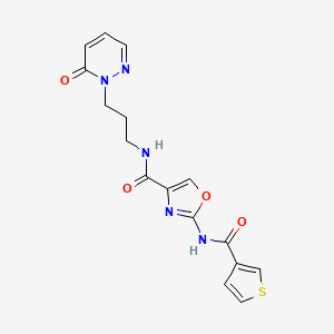 molecular formula C16H15N5O4S B2617061 N-(3-(6-oxopyridazin-1(6H)-yl)propyl)-2-(thiophene-3-carboxamido)oxazole-4-carboxamide CAS No. 1396758-31-8