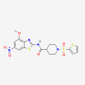 molecular formula C18H18N4O6S3 B2617064 N-(4-methoxy-6-nitrobenzo[d]thiazol-2-yl)-1-(thiophen-2-ylsulfonyl)piperidine-4-carboxamide CAS No. 899732-00-4