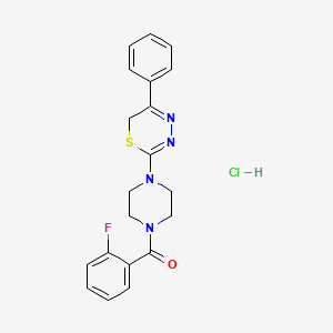 molecular formula C20H20ClFN4OS B2617067 (2-氟苯基)(4-(5-苯基-6H-1,3,4-噻二嗪-2-基)哌嗪-1-基)甲酮盐酸盐 CAS No. 1351590-14-1