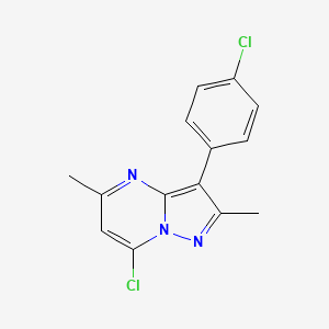 molecular formula C14H11Cl2N3 B2617069 7-Chloro-3-(4-chlorophenyl)-2,5-dimethylpyrazolo[1,5-a]pyrimidine CAS No. 897769-21-0