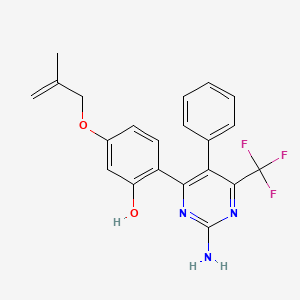 molecular formula C21H18F3N3O2 B2617105 2-[2-Amino-5-phenyl-6-(trifluoromethyl)pyrimidin-4-yl]-5-[(2-methylprop-2-en-1-yl)oxy]phenol CAS No. 879567-86-9