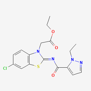 molecular formula C17H17ClN4O3S B2617110 (E)-ethyl 2-(6-chloro-2-((1-ethyl-1H-pyrazole-5-carbonyl)imino)benzo[d]thiazol-3(2H)-yl)acetate CAS No. 1173604-19-7