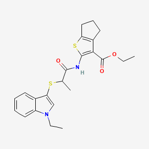 molecular formula C23H26N2O3S2 B2617111 ethyl 2-[2-(1-ethylindol-3-yl)sulfanylpropanoylamino]-5,6-dihydro-4H-cyclopenta[b]thiophene-3-carboxylate CAS No. 450350-41-1