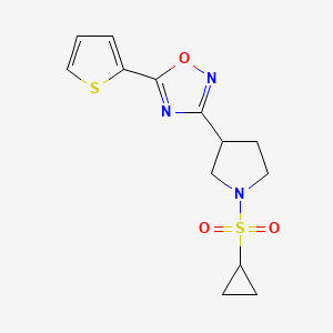 molecular formula C13H15N3O3S2 B2617115 3-(1-(Cyclopropylsulfonyl)pyrrolidin-3-yl)-5-(thiophen-2-yl)-1,2,4-oxadiazole CAS No. 2034413-45-9