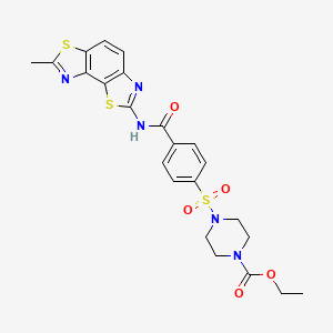 molecular formula C23H23N5O5S3 B2617146 4-[4-[(7-甲基-[1,3]噻唑并[5,4-e][1,3]苯并噻唑-2-基)氨基甲酰基]苯基]磺酰基哌嗪-1-羧酸乙酯 CAS No. 477557-45-2