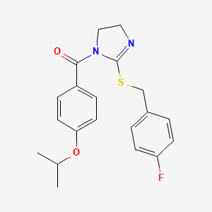 molecular formula C20H21FN2O2S B2617151 (2-((4-fluorobenzyl)thio)-4,5-dihydro-1H-imidazol-1-yl)(4-isopropoxyphenyl)methanone CAS No. 851865-64-0