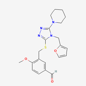 molecular formula C21H24N4O3S B2617152 3-[[4-(Furan-2-ylmethyl)-5-piperidin-1-yl-1,2,4-triazol-3-yl]sulfanylmethyl]-4-methoxybenzaldehyde CAS No. 1147638-76-3