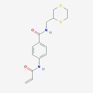 molecular formula C15H18N2O2S2 B2617162 N-(1,4-Dithian-2-ylmethyl)-4-(prop-2-enoylamino)benzamide CAS No. 2361745-18-6