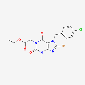 molecular formula C17H16BrClN4O4 B2617168 Ethyl 2-[8-bromo-7-[(4-chlorophenyl)methyl]-3-methyl-2,6-dioxopurin-1-yl]acetate CAS No. 331840-01-8