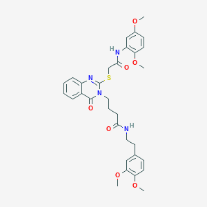 molecular formula C32H36N4O7S B2617169 4-[2-[2-(2,5-dimethoxyanilino)-2-oxoethyl]sulfanyl-4-oxoquinazolin-3-yl]-N-[2-(3,4-dimethoxyphenyl)ethyl]butanamide CAS No. 451464-94-1