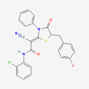 molecular formula C25H17ClFN3O2S B2617222 (Z)-N-(2-氯苯基)-2-氰基-2-(5-(4-氟苄基)-4-氧代-3-苯基噻唑烷-2-亚烷基)乙酰胺 CAS No. 488804-95-1