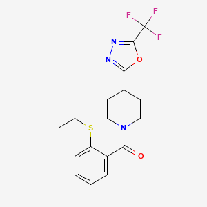 molecular formula C17H18F3N3O2S B2617246 (2-(Ethylthio)phenyl)(4-(5-(trifluoromethyl)-1,3,4-oxadiazol-2-yl)piperidin-1-yl)methanone CAS No. 1396685-23-6