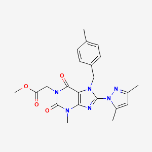 molecular formula C22H24N6O4 B2617278 2-[8-(3,5-二甲基-1H-吡唑-1-基)-3-甲基-7-[(4-甲苯基)甲基]-2,6-二氧代-2,3,6,7-四氢-1H-嘌呤-1-基]乙酸甲酯 CAS No. 1020454-82-3