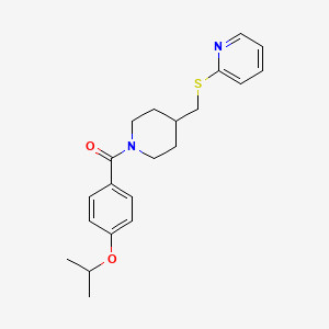 molecular formula C21H26N2O2S B2617299 (4-异丙氧基苯基)(4-((吡啶-2-硫基)甲基)哌啶-1-基)甲苯酮 CAS No. 1421483-39-7